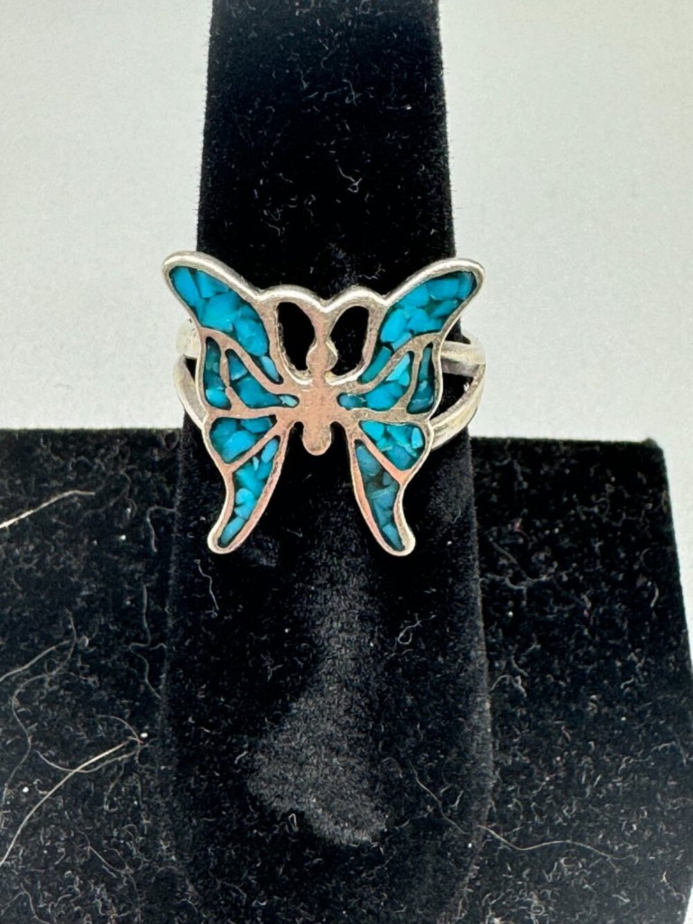 sterling silver butterfly ring with turquoise inlay